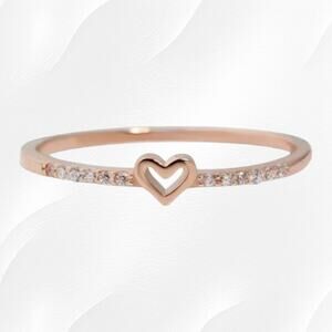 Rose Golden Heart Coquette Zirconia Hollow Fashion Jewelry Minimal Ring Size 6